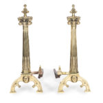 A Fine and Interesting Pair of Late 19th Century Gothic Revival Ormolu Andirons or Fire Dog