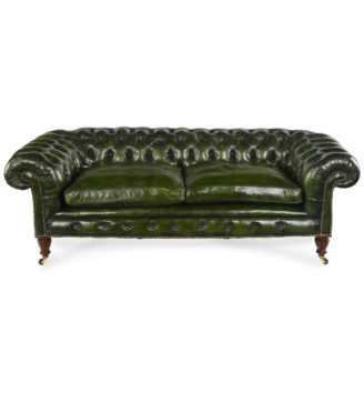 ictorian Chesterfield Sofa in Distressed Forest Green Leather from wick antiques