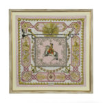 A fine framed Hermès 90 silk square of Ludvicus Magnus (Louis XIV) designed by Françoise de la Perriere, circa 1963