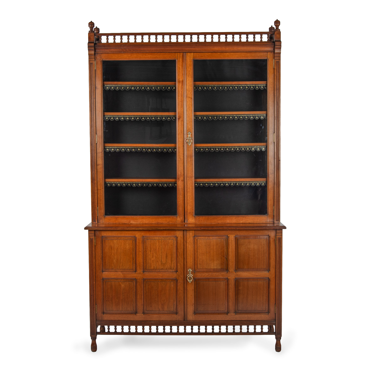 A Late 19th Century Walnut Glazed Cupboard Bookcase Stamped Shoelbred, Circa 1880.