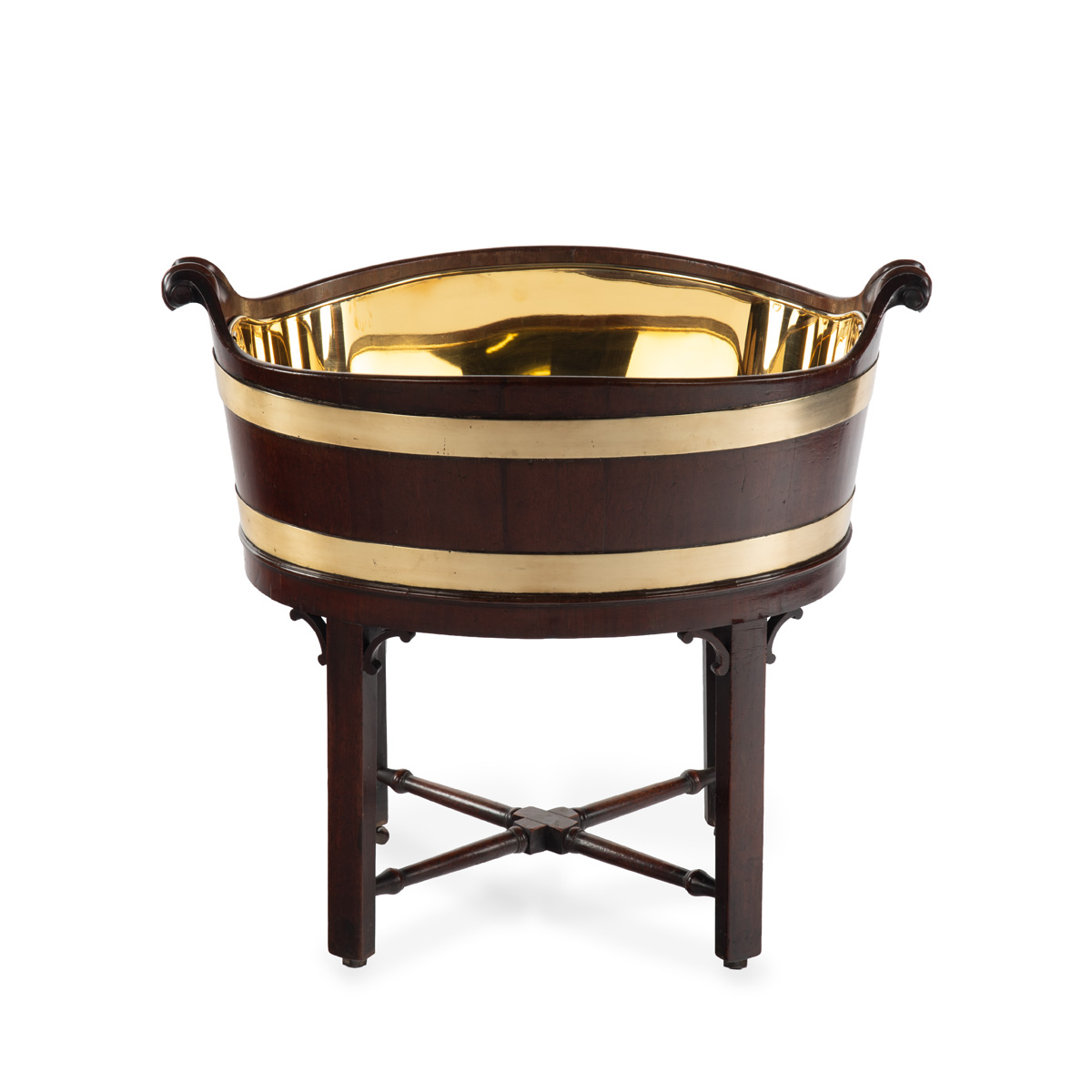 A Fine George III Period Mahogany Navette-Shaped Wine Cooler or Jardiniere on Stand, c.1770