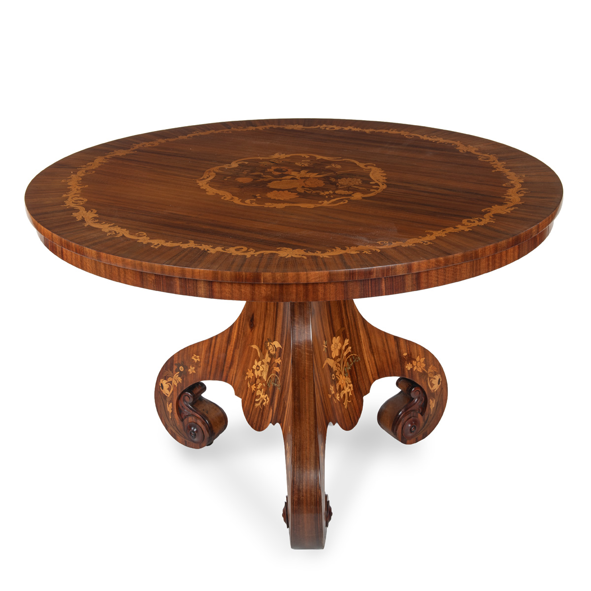 A Fine Victorian Goncalo Alves and Marquetry Centre Table Attributed to Blake and Co and E. H. Baldock c.1845
