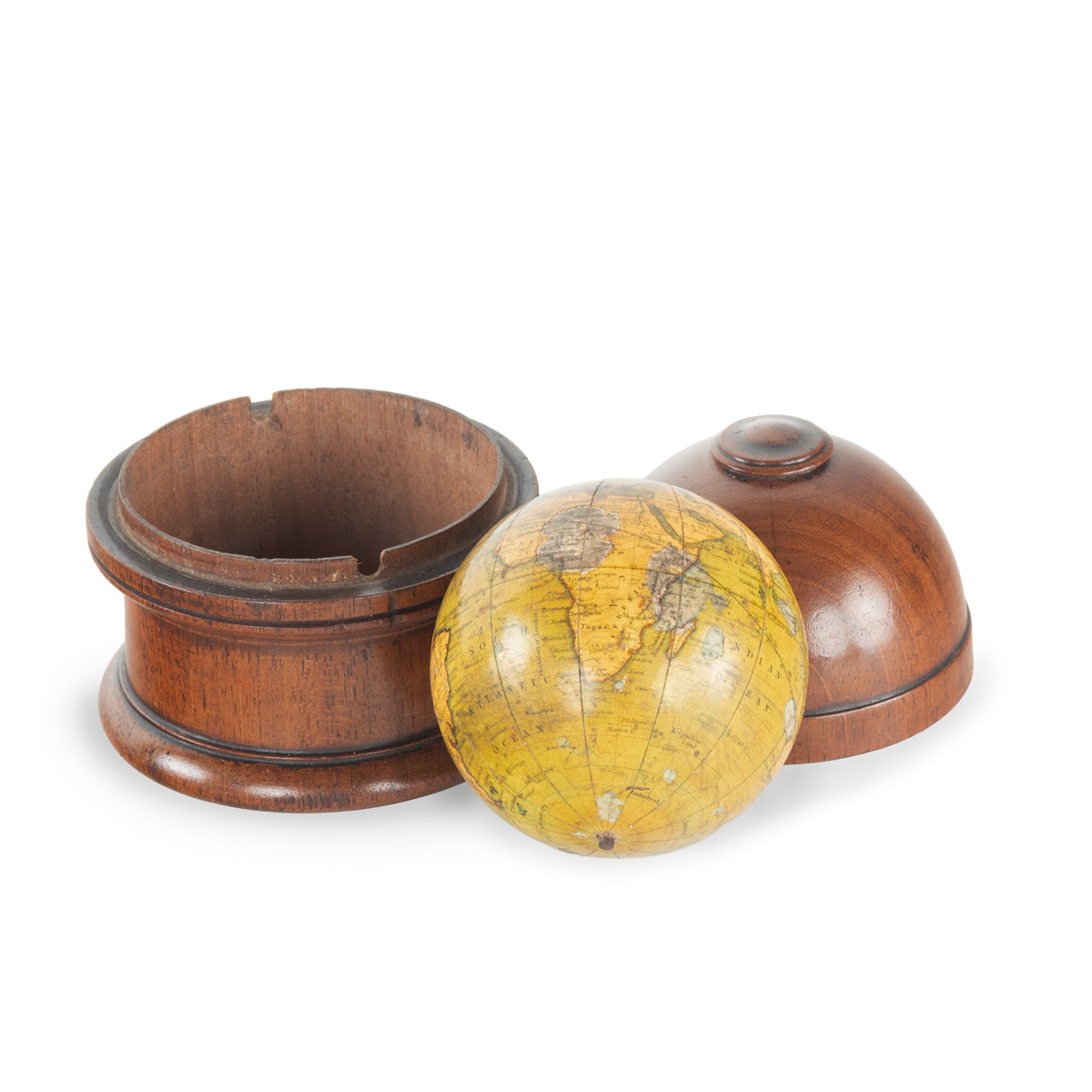 A 3 inch 19th Century Newton’s New & Improved terrestrial pocket globe. Retained in its original mahogany case.